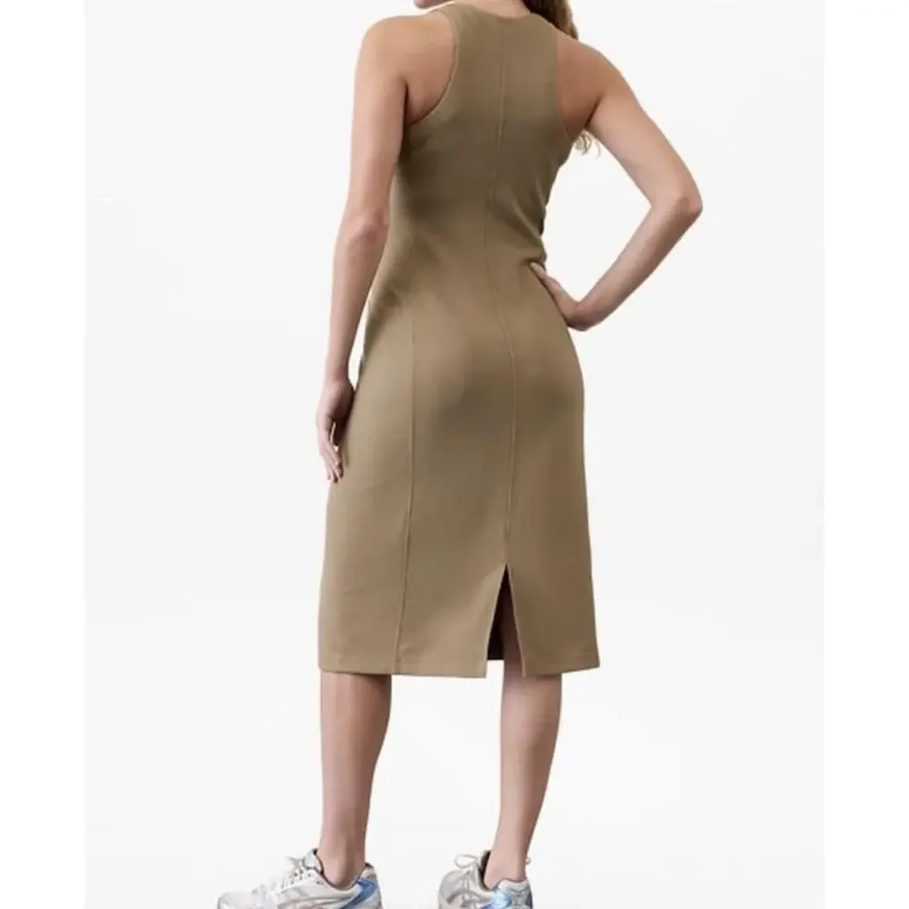 Athleta Dress Womens Medium Brown Ribbed Tank Stretch Knit Midi Athleisure - Picture 2 of 8